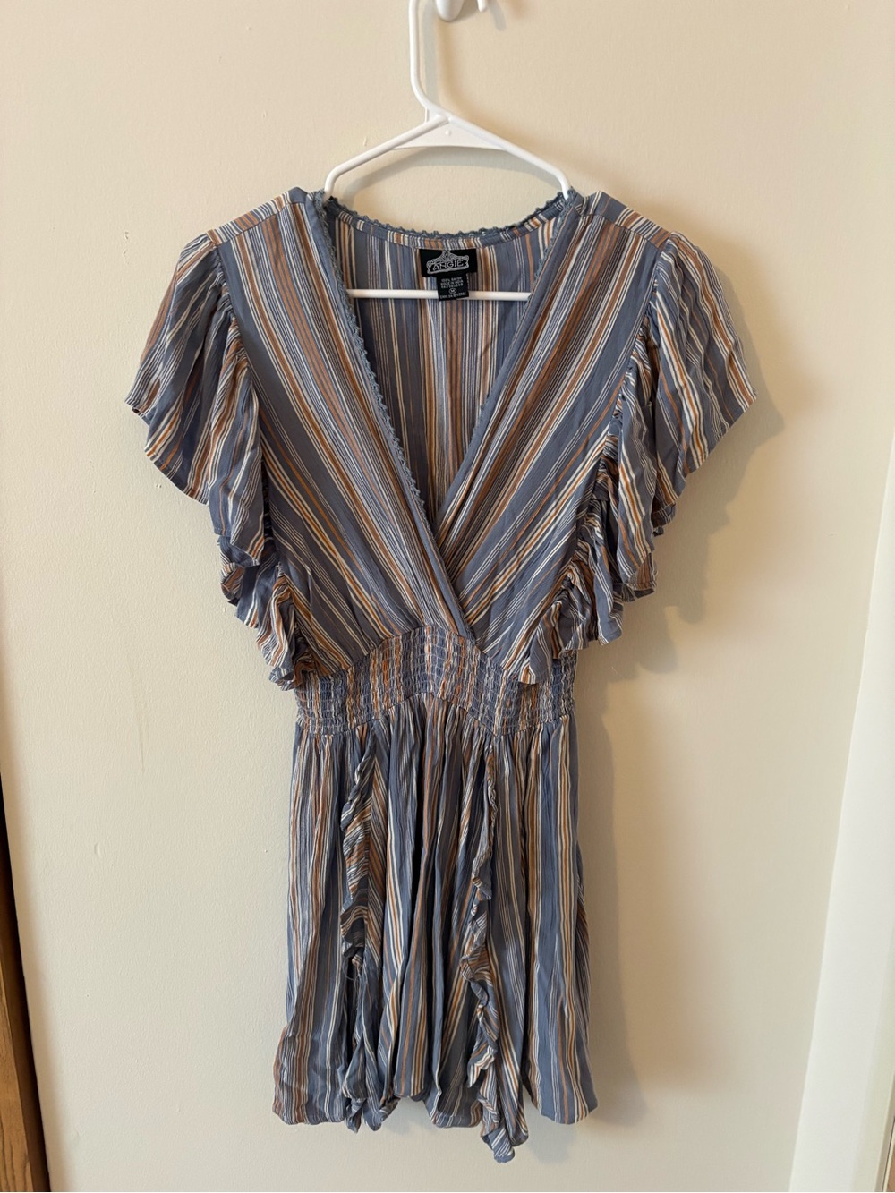 Angie Juniors boho blue orange striped dress v neck coastal size medium